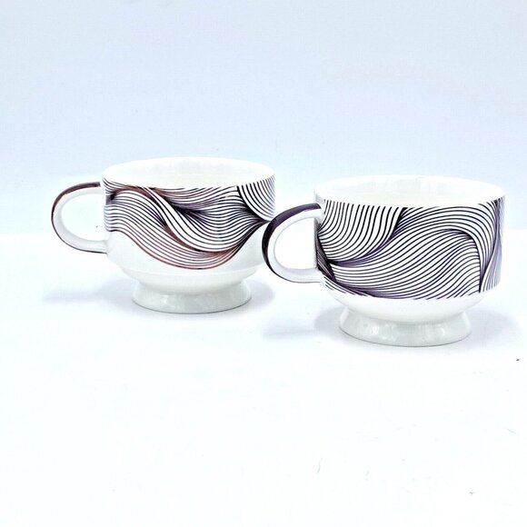 Davids Tea Geometric Wave Design Set of 2 Mugs Stackable Purple Waves Stemmed - Picture 1 of 6